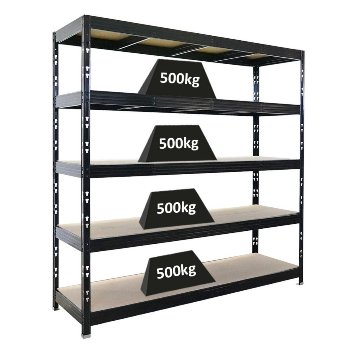 SCHWERLASTREGAL Rhino 200x200x60 cm 5 Spanplatten-Ebenen 8mm Fachlast 500 kg Schwarz - Schwarz, Metall (200/200/60cm) - PROREGAL