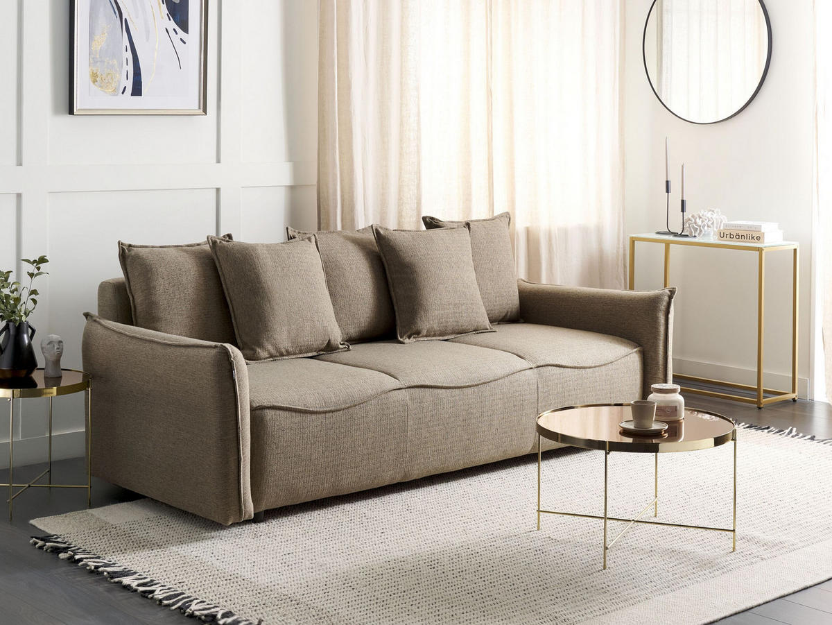 3-SITZER-SCHLAFSOFA braun mit Stauraum Krama - Schwarz/Braun, Textil (225/62/93cm) - Beliani
