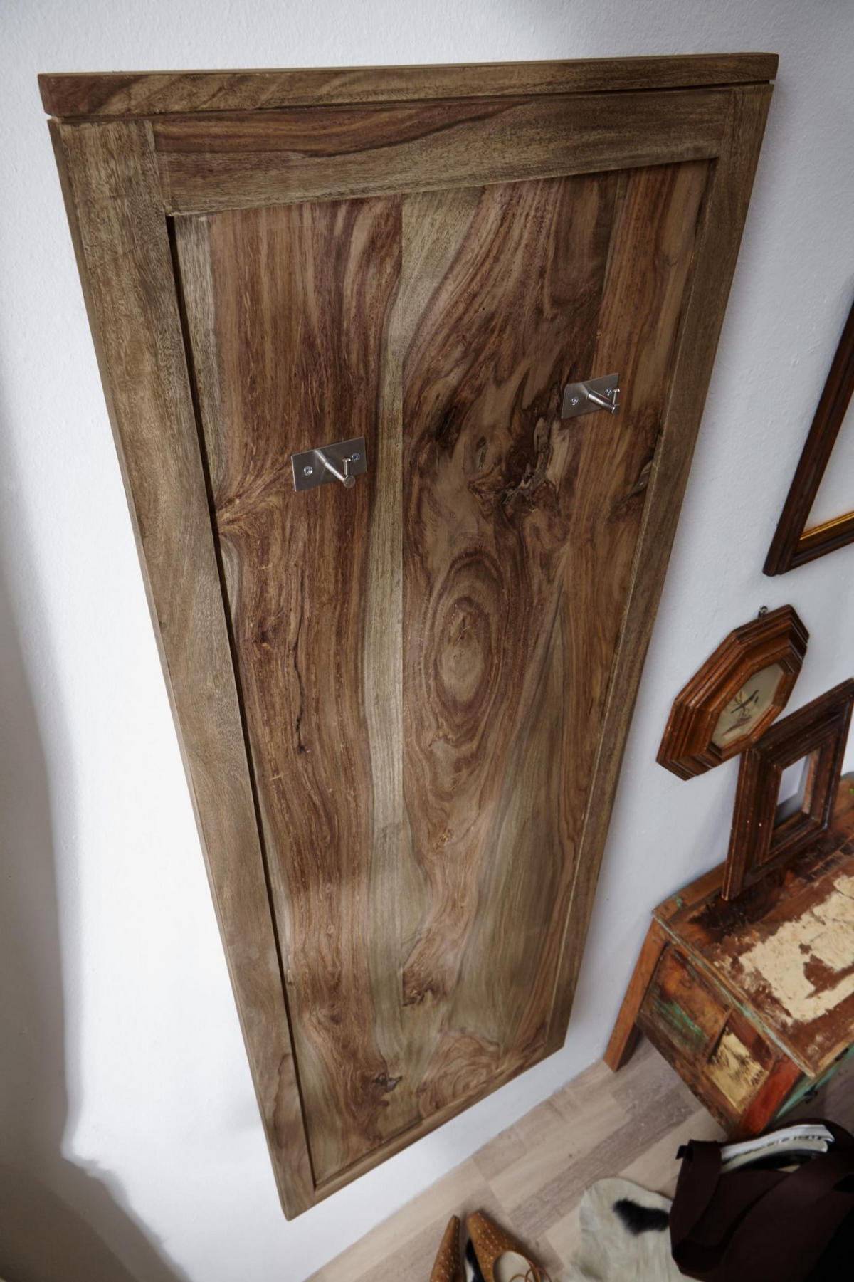 WANDGARDEROBE Sheesham 55x3x150 grau geölt NATURE GREY #001 - Grau, Holz (55/150/3cm) - Massivmoebel24