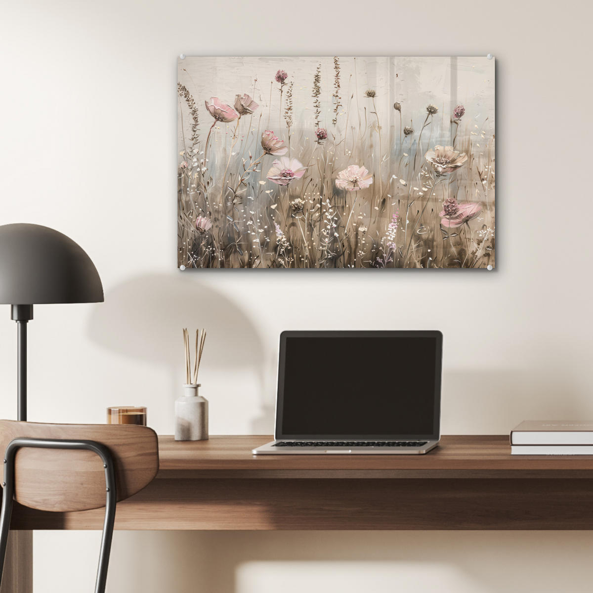 ACRYLGLASBILD Blumen - Rosa - Modern - Beige 60x40 cm - Beige, Glas (60/40cm) - MuchoWow