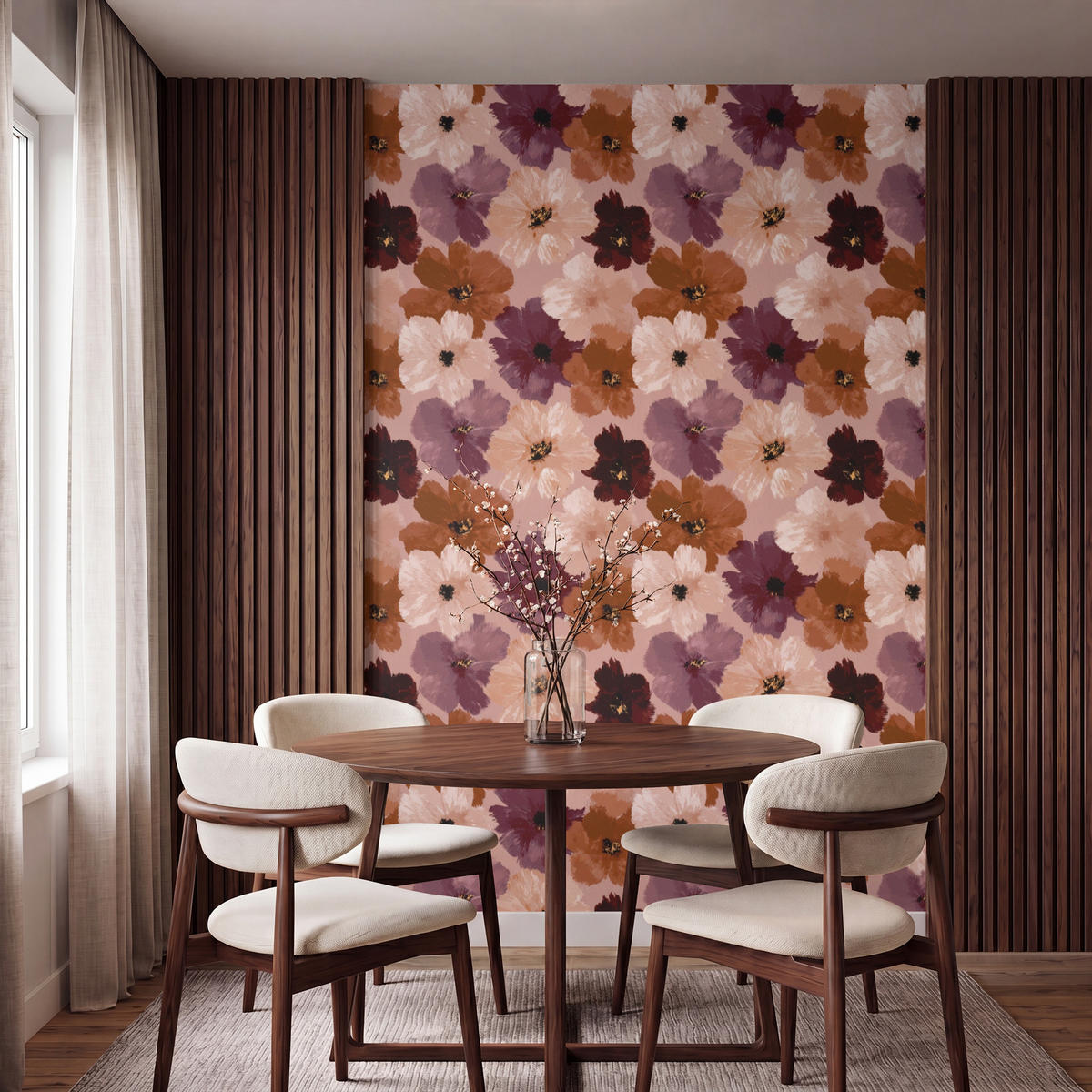 TAPETE - Blumen - Abstrakt - Erdtöne - 140x220 cm - Multicolor, Papier (140/220cm) - OnlyWow