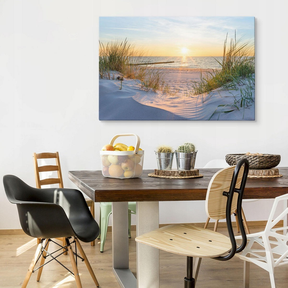 LEINWANDBILD Sonnenaufgang Meer 70x50 Natur Strand Wanddekoration Wohnzimmer - Blau/Beige, Holz/Textil (70/50cm) - Muralo