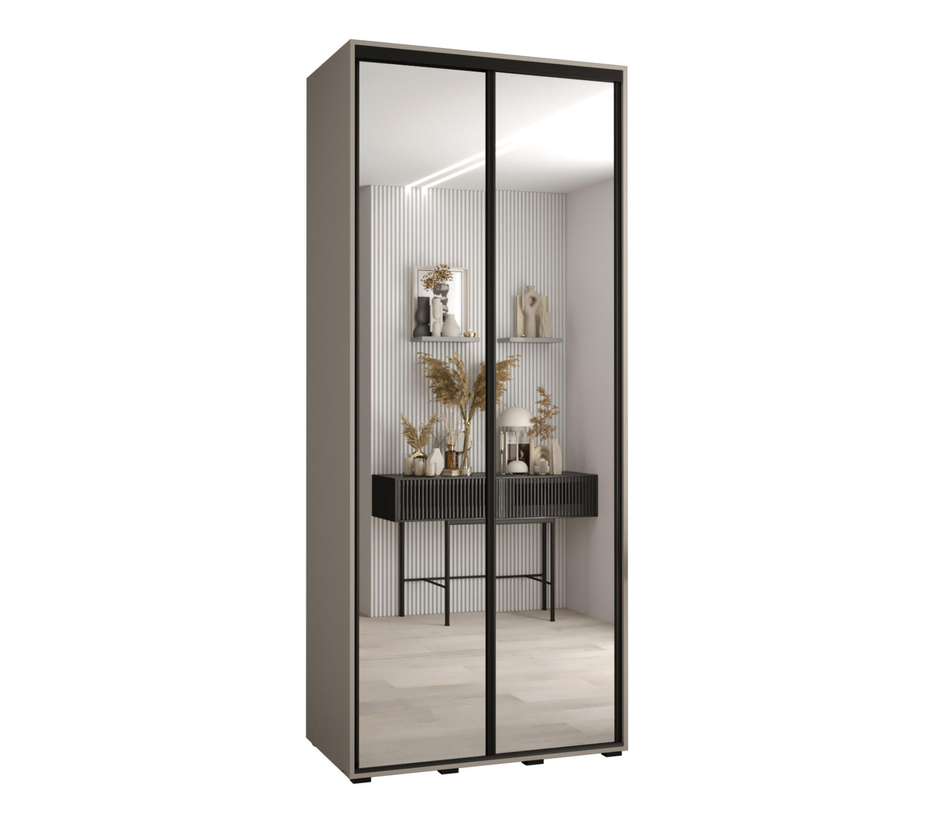 SCHWEBETÜRENSCHRANK 235,2/110/60 2-türig - Kaschmir/Schwarz, Holz/Metall (110/235.2/60cm) - MÖBEL KRYSPOL