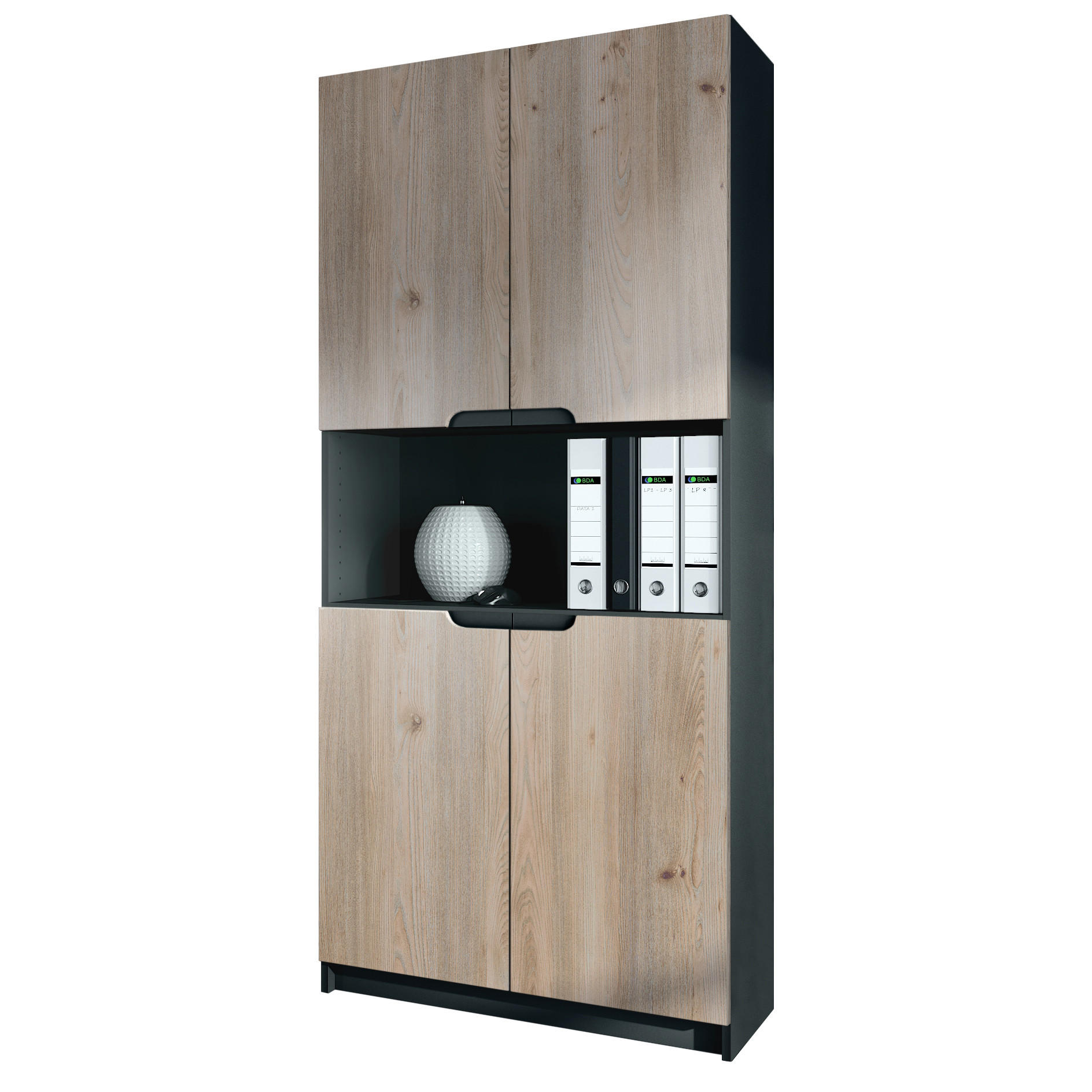 BÜROSCHRANK Logan Fronten in Eiche Nordic - Silbereichenfarben, Holzwerkstoff (82/184/37cm) - Vladon