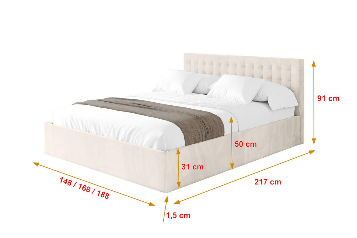 POLSTERBETT mit Bettkasten und Lattenrost, Boxbett ohne Matratze - PARI 180x200 Beige - Greige, Holzwerkstoff/Textil (180/200cm) - ALTDECOR
