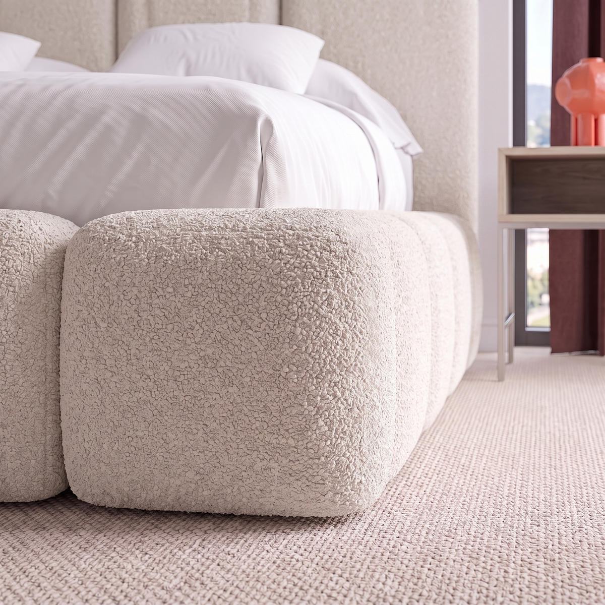 POLSTERBETT SUENO MAXI 160x200 cm in Creme, gepolstertes Kopfteil, Metalllattenrost, Bettkasten, Bouclé-Stoff - Creme/Naturfarben, Holz/Textil (160/200cm) - Muffo