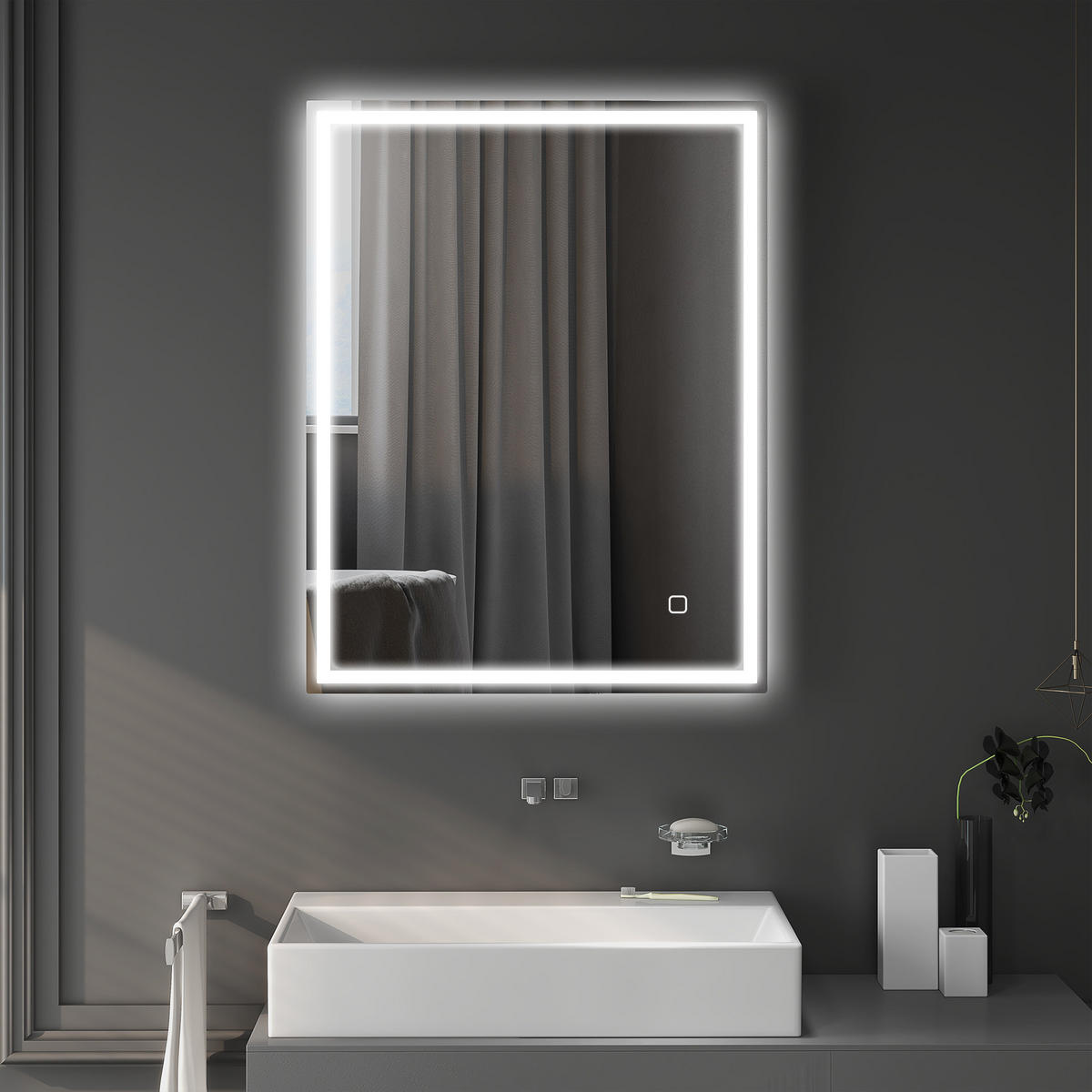 BADSPIEGEL mit Beleuchtung 90x70 cm LED Spiegel, Silber - Silberfarben, Glas (90/4/70cm) - HOMCOM