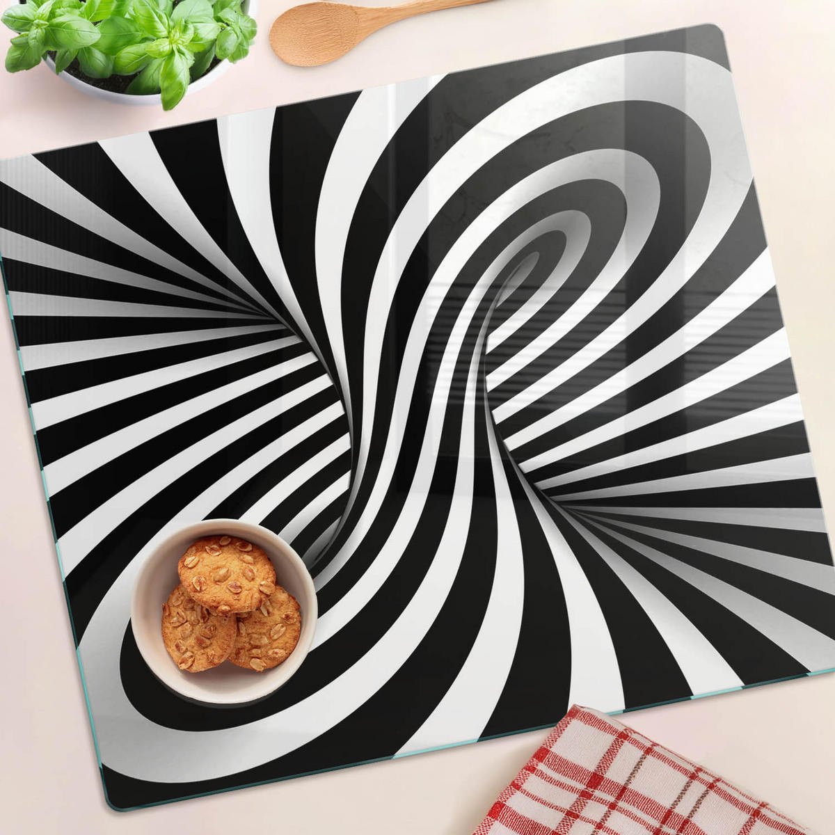 GLASPLATTE 60x52 cm Wirbelabstraktion - Schwarz, Glas (60/0.4/52cm) - TULUP