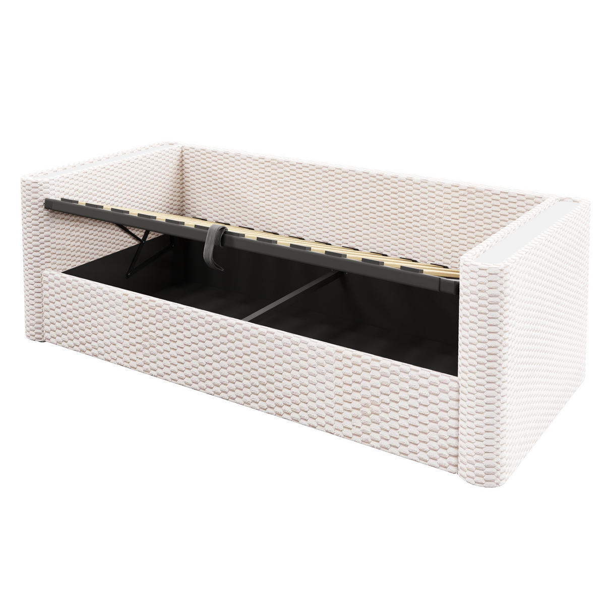 STAURAUMBETT 90/200 cm DE-04696, mit LED und Hydraulik in Beige - Beige, Holzwerkstoff/Metall (90/200cm) - ComfortXL