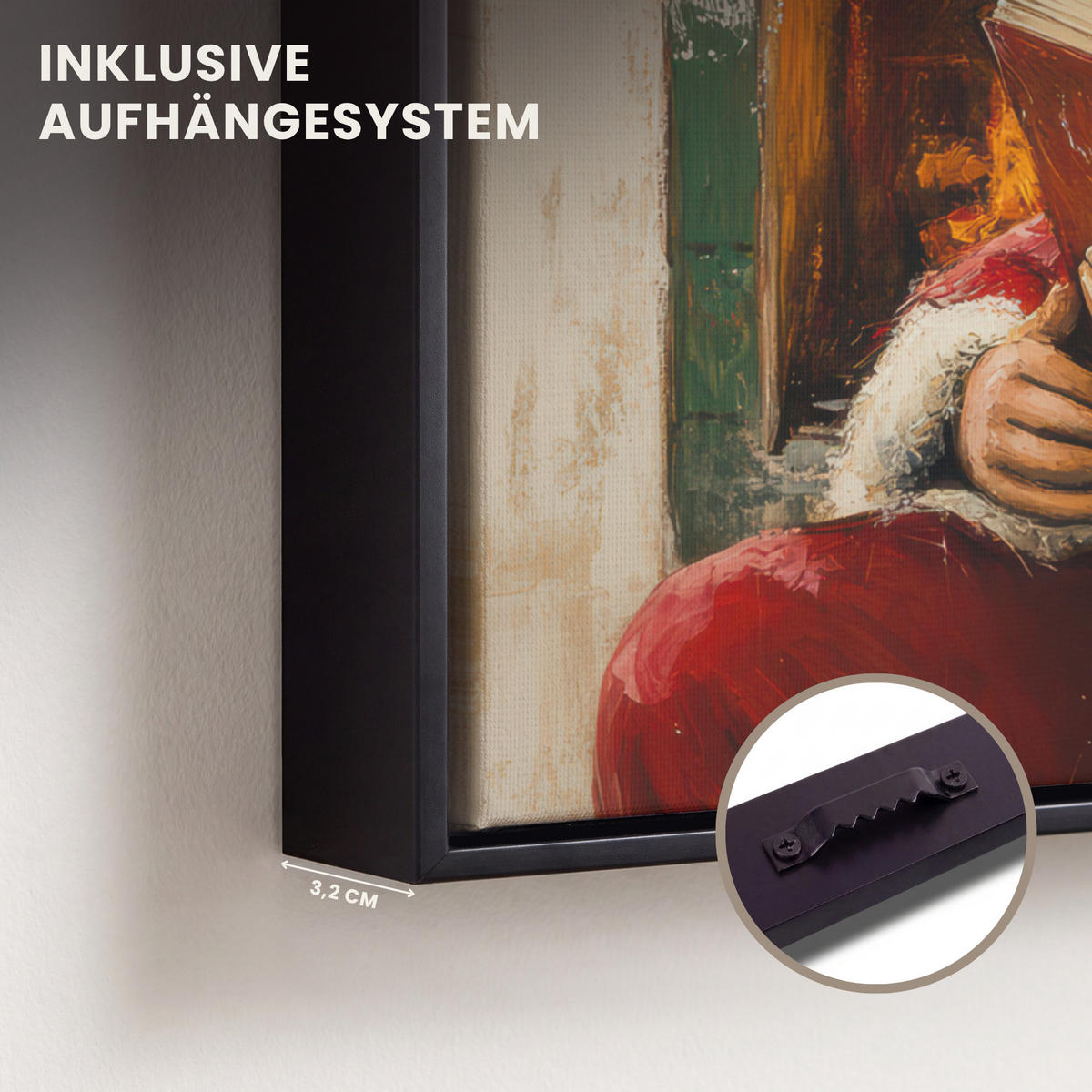LEINWAND Bilder mit Rahmen - Weihnachten - Weihnachtsmann - Winter - Open Fireside - 40x30 - Dunkelrot, Textil (40/30cm) - MuchoWow