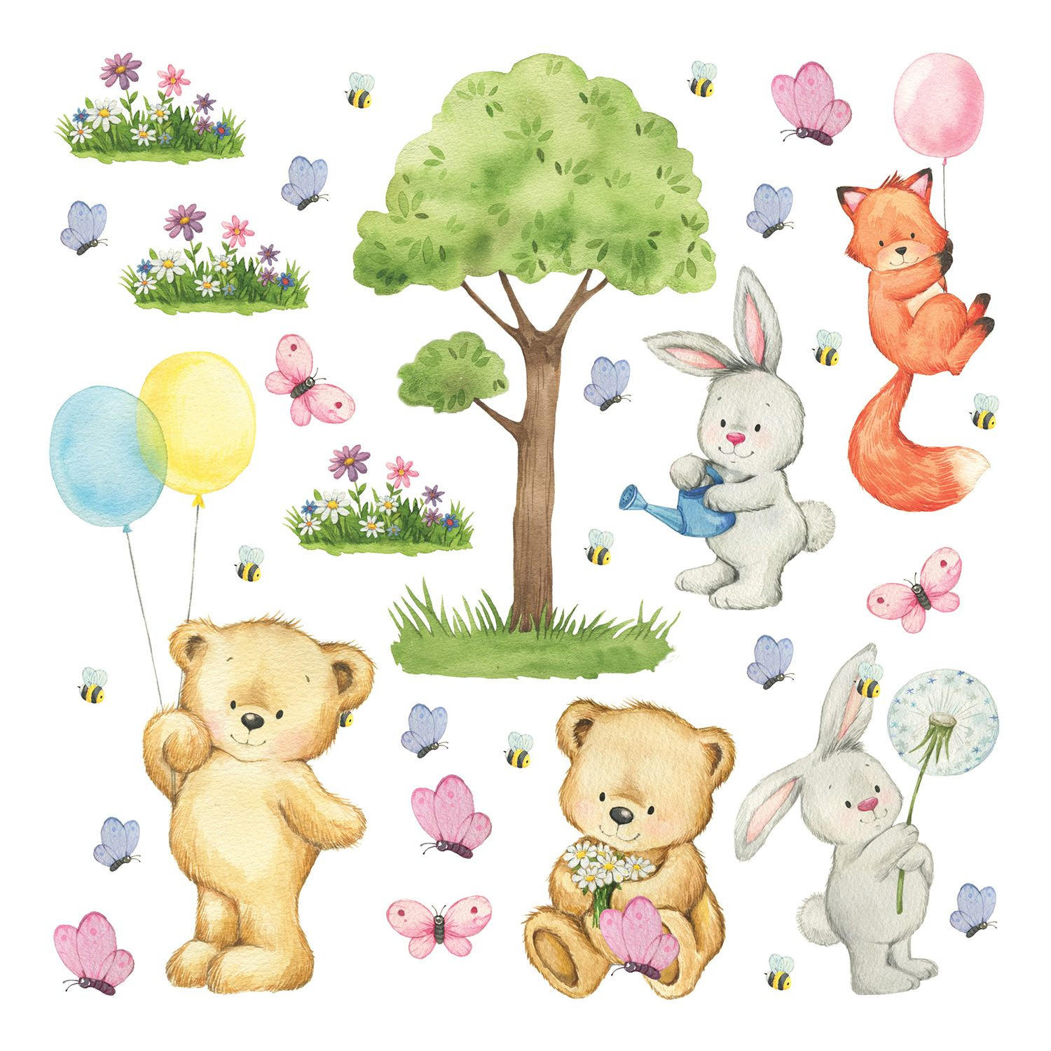 WANDTATTOO Wald mit Waldtieren 30 x 30 cm - Multicolor, Papier (30/30/30cm) - Sanders & Sanders