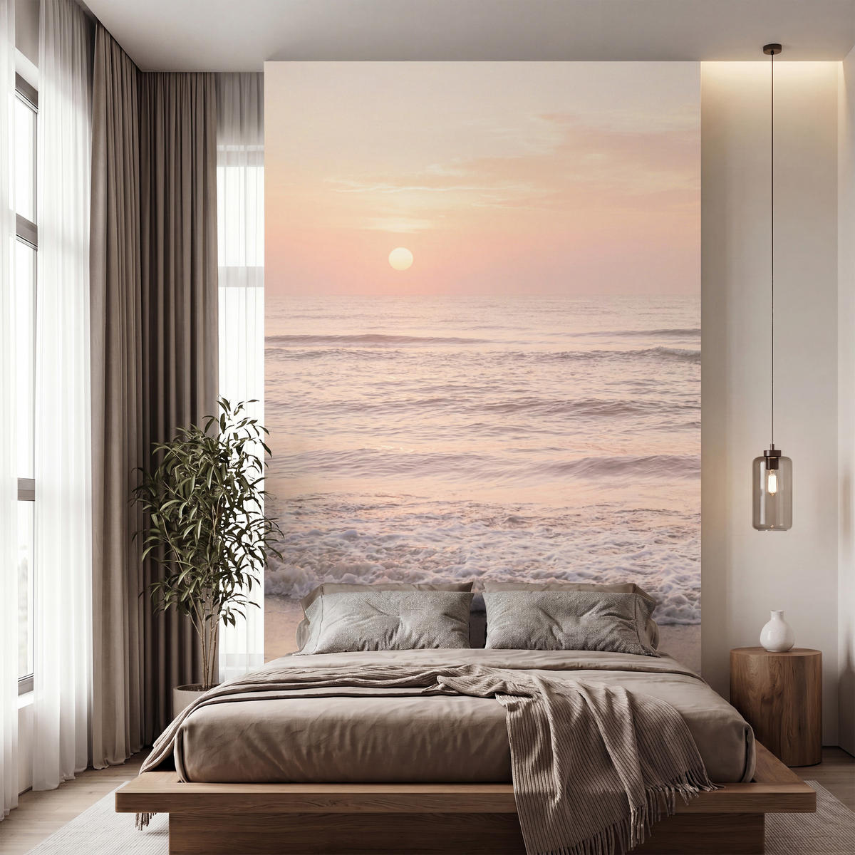 TAPETE - Sonne - Strand - Rosa - 160x280 cm - Hellrosa, Papier (160/280cm) - OnlyWow