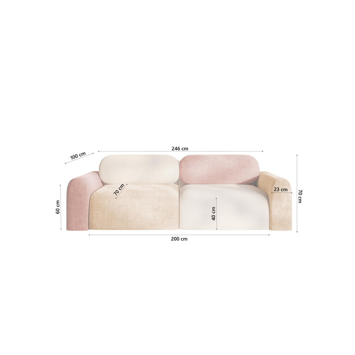 SOFA Sofa Tolfa mit Schlaffunktion, Mehrfarbig - Multicolor, Textil (246/100cm) - Fedve