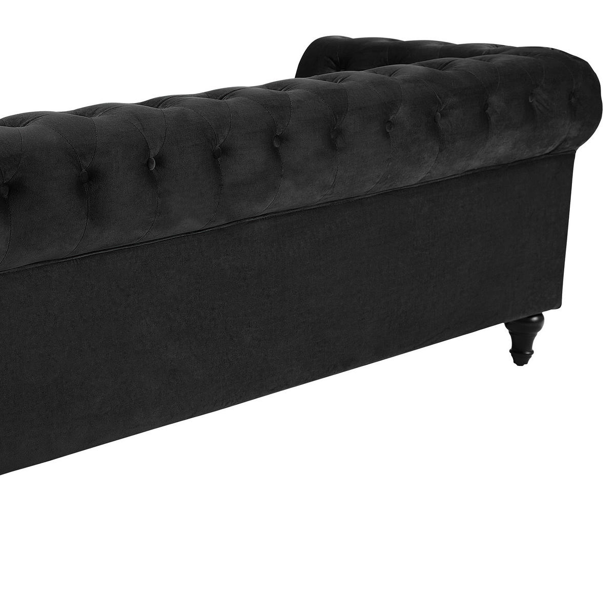 3-SITZER-SOFA Samtstoff Schwarz Chesterfield - Schwarz, Textil (201/70/75cm) - Beliani