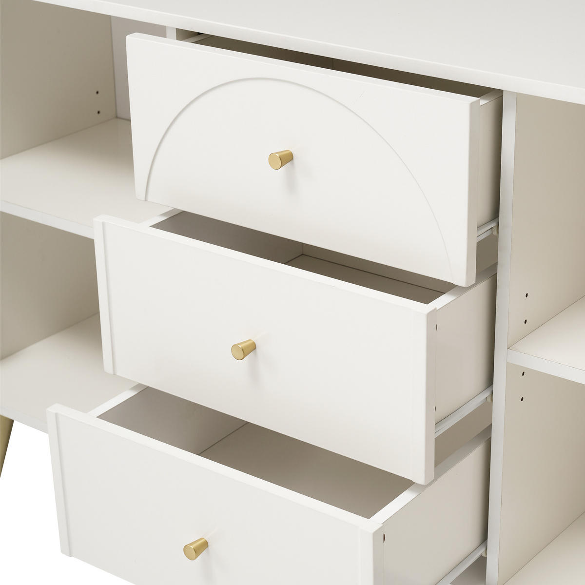 KOMMODE Creme-Weiß 140/40/84 cm 2 Türen 3 Schubladen - Creme, Holz (140/40/84cm) - PANGIVO