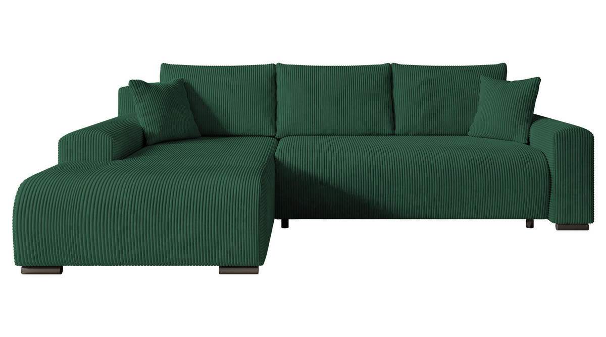 ECKSOFA Nelly mit Bettkasten und Schlaffunktion, Cordstoff in L-Form - Grün, Textil (270/185cm)