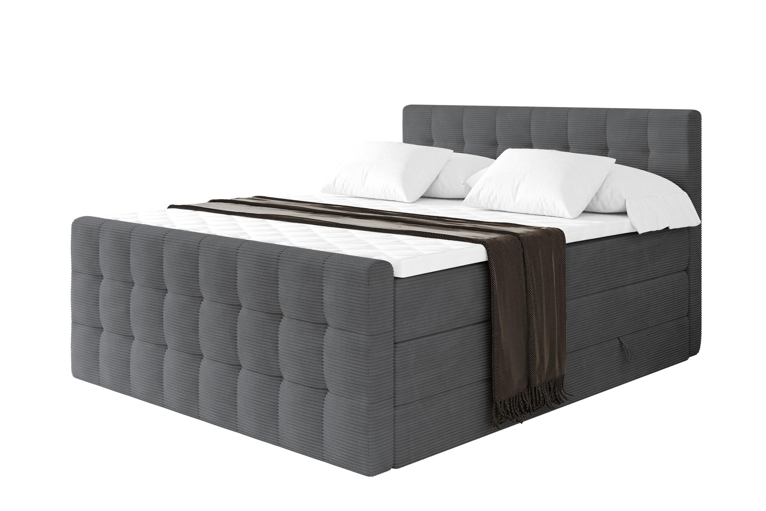 BOXSPRINGBETT mit Matratze H3/H4 - IGAN-Z KING - 200x200 cm Dunkelgrau - Anthrazit, Holzwerkstoff (203/200cm) - ALTDECOR