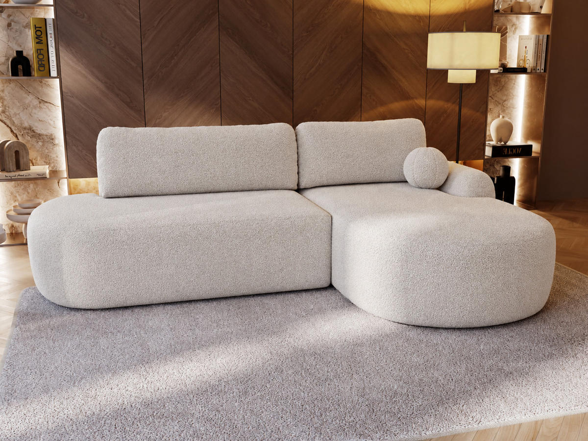 ECKSOFA Aurio O Bouclé-Stoff Weiß Rechts - Weiß, Holz/Textil (177/271cm) - Graingold