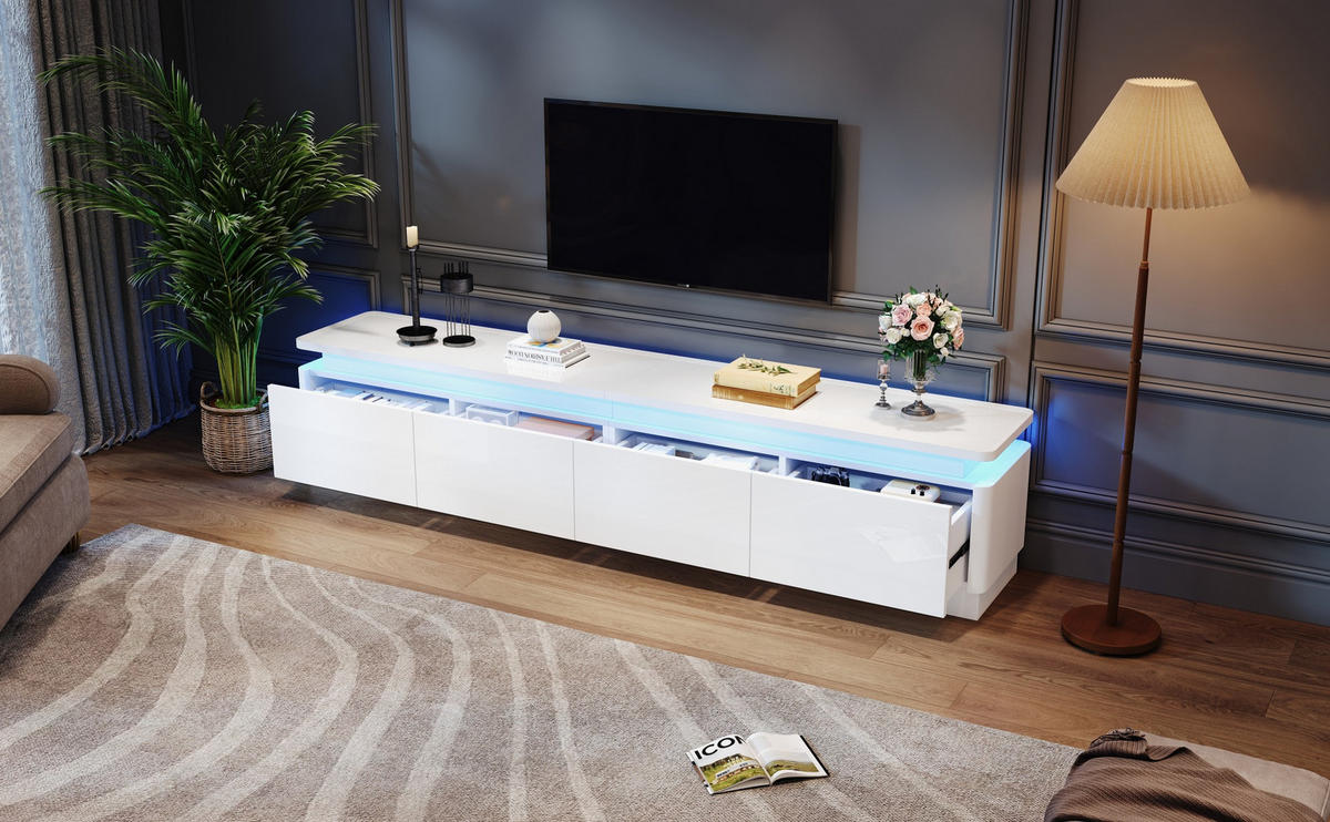 TV-SCHRANK mit 4 Schubladen, Hochglanz und dimmbarer LED 180/34/40 cm - Weiß, Holzwerkstoff (180/40/34cm) - Redom
