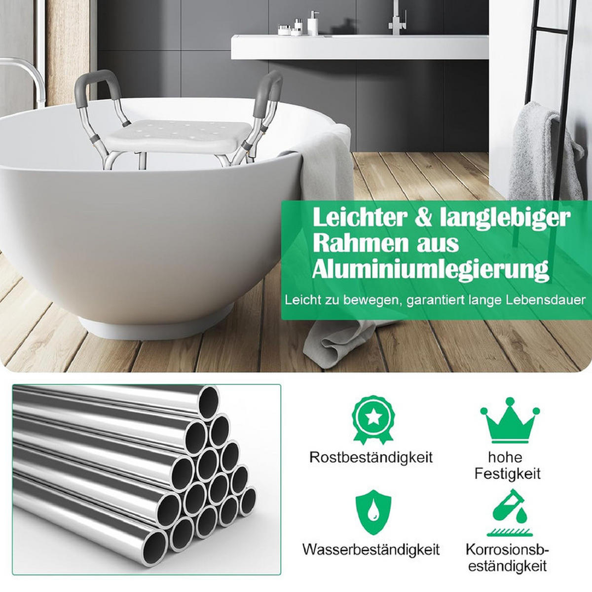 DUSCHHOCKER höhenverstellbar grau - Grau, Metall (59/54/40cm) - COSTWAY