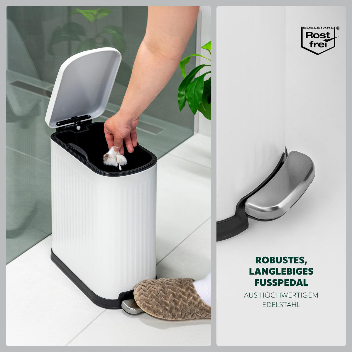 ABFALLEIMER 10 Liter, weiß - Weiß, Metall (17/39.5/33cm) - eluno