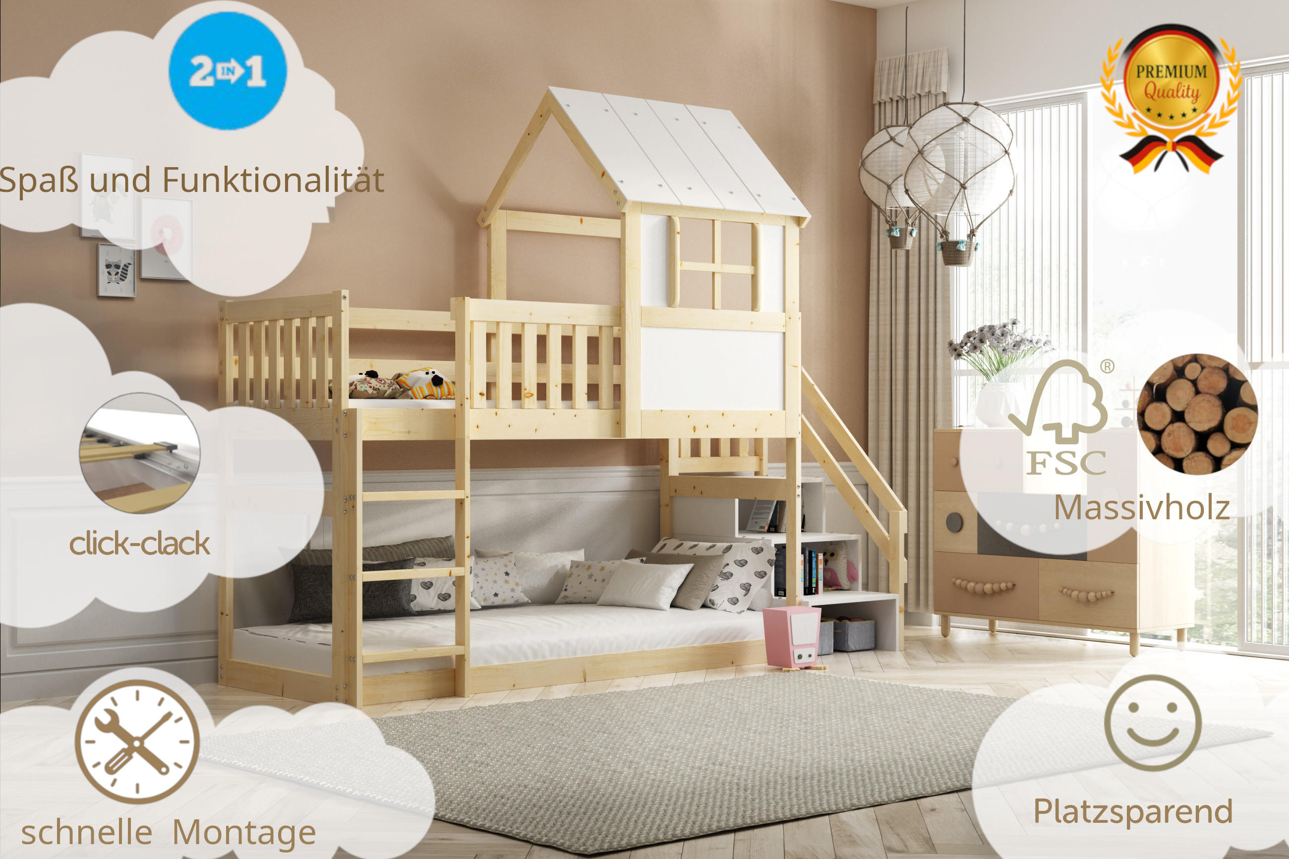 HOCHBETT mit Treppen 200x90cm - Kieferfarben, Holz (90/200cm) - Interbeds