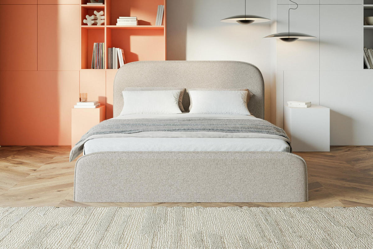 BETT 160x200 - Polsterbett mit Bettkasten und Holzrahmen - Modern Betten - Eleganter Puente-Stoff - Kollektion Vienna - Beige - Beige, Holz/Textil (160/200cm) - Alpi-Möbel