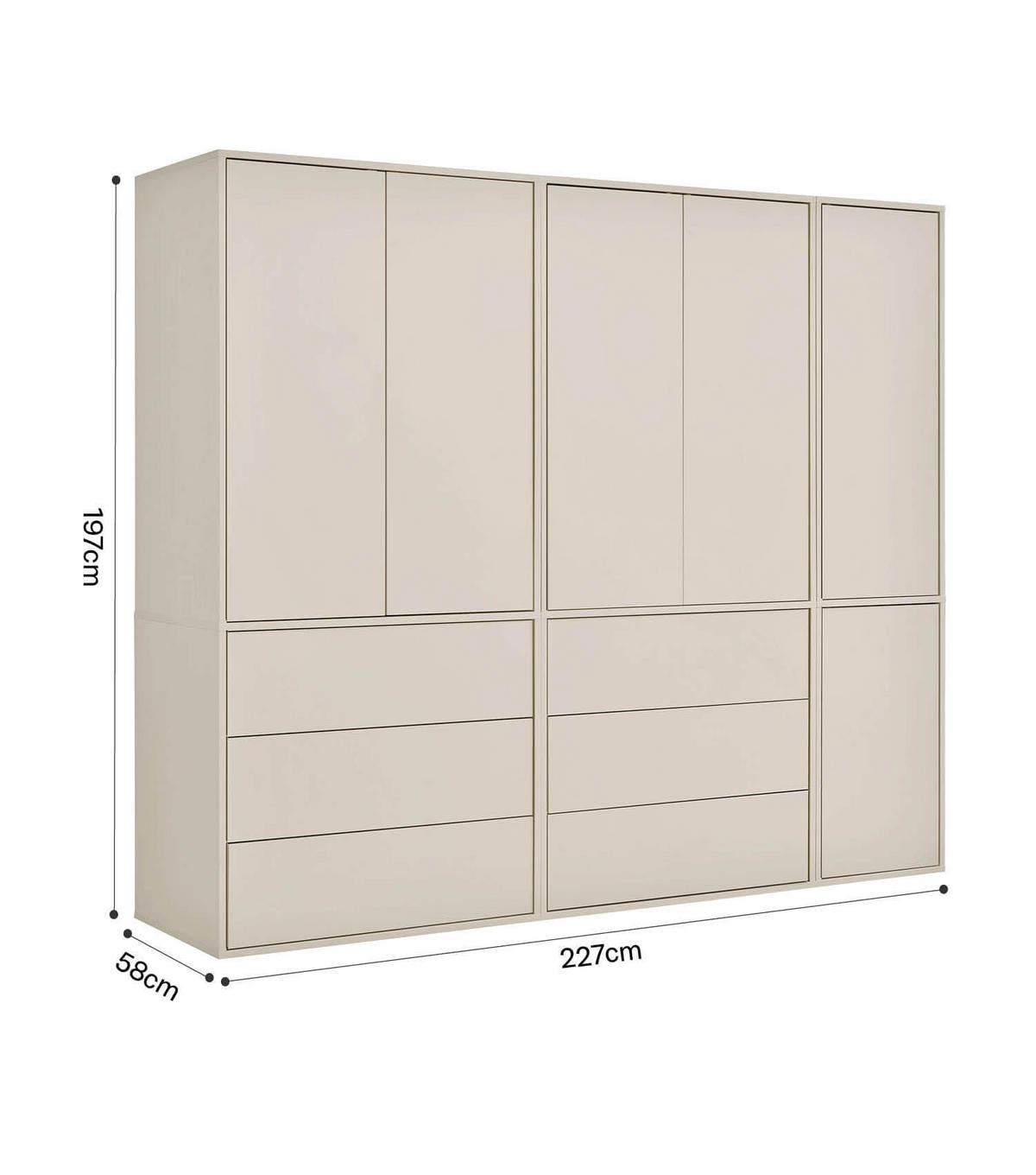 KLEIDERSCHRANK Der Robe - Beige, Holzwerkstoff (227/197/58cm) - Mokebo