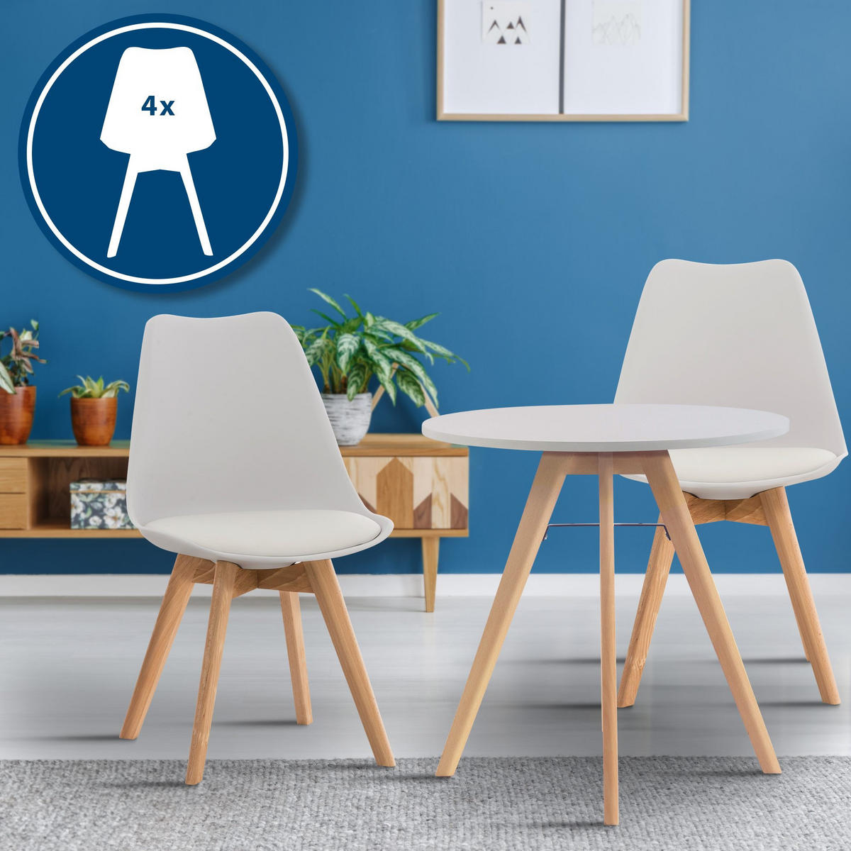 TISCHGRUPPE Holz Weiß (5-teilig) - Weiß, Holz (125/83/125cm) - CLP