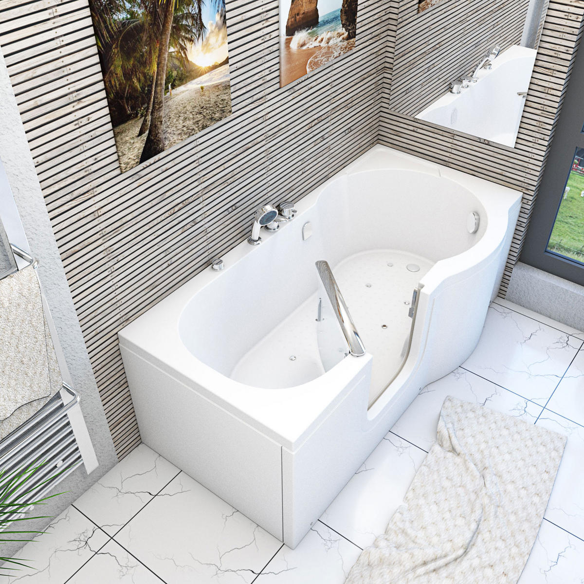 SENIORENWANNE S12-EH-AIR-L Weiß - Weiß, Glas/Kunststoff (85/60/170cm) - AcquaVapore by Sandra Jentho