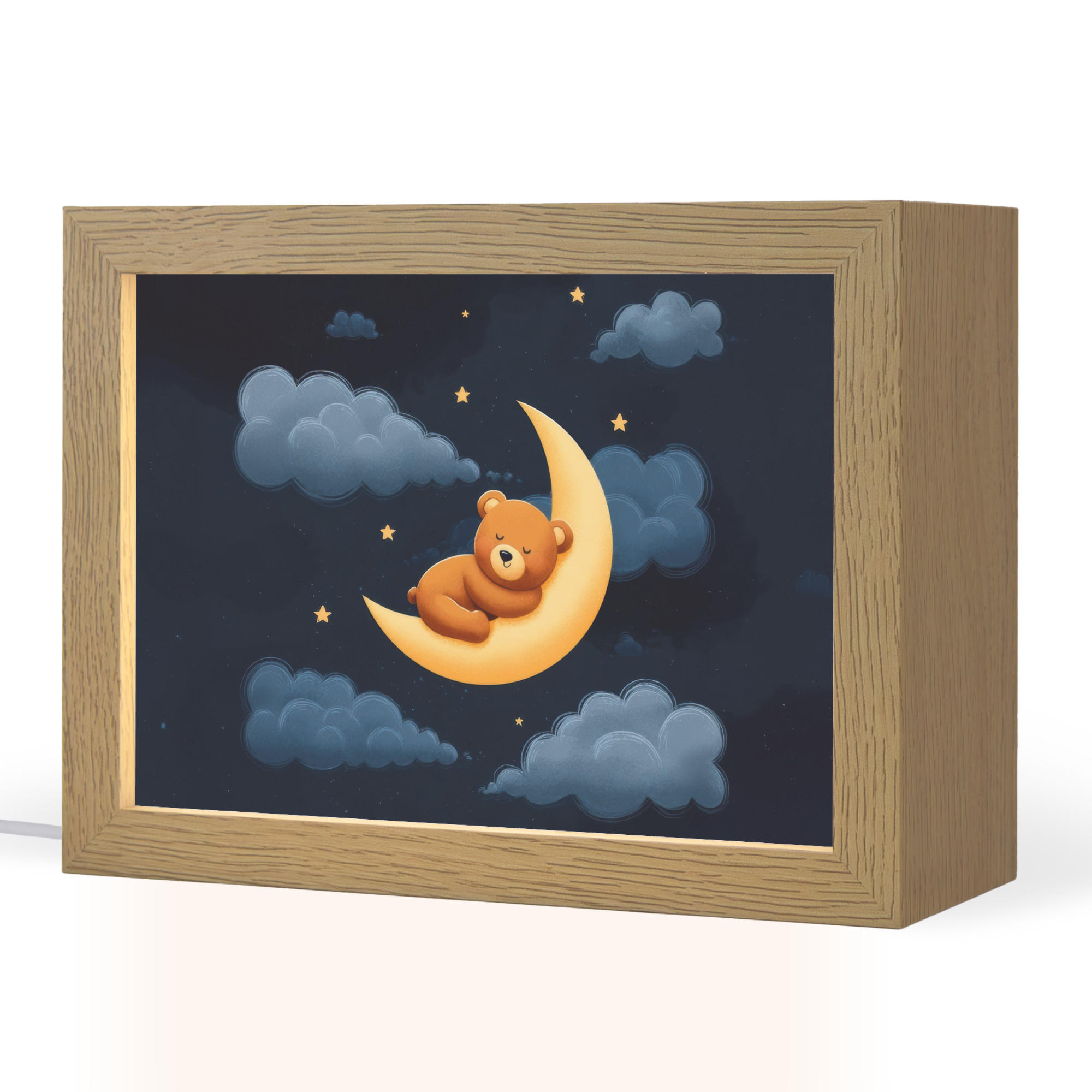 NACHTTISCHLAMPE Teddybär - Mond - Wolken - Sterne 20x15 cm - Dunkelblau, Holzwerkstoff (8/20/15cm)