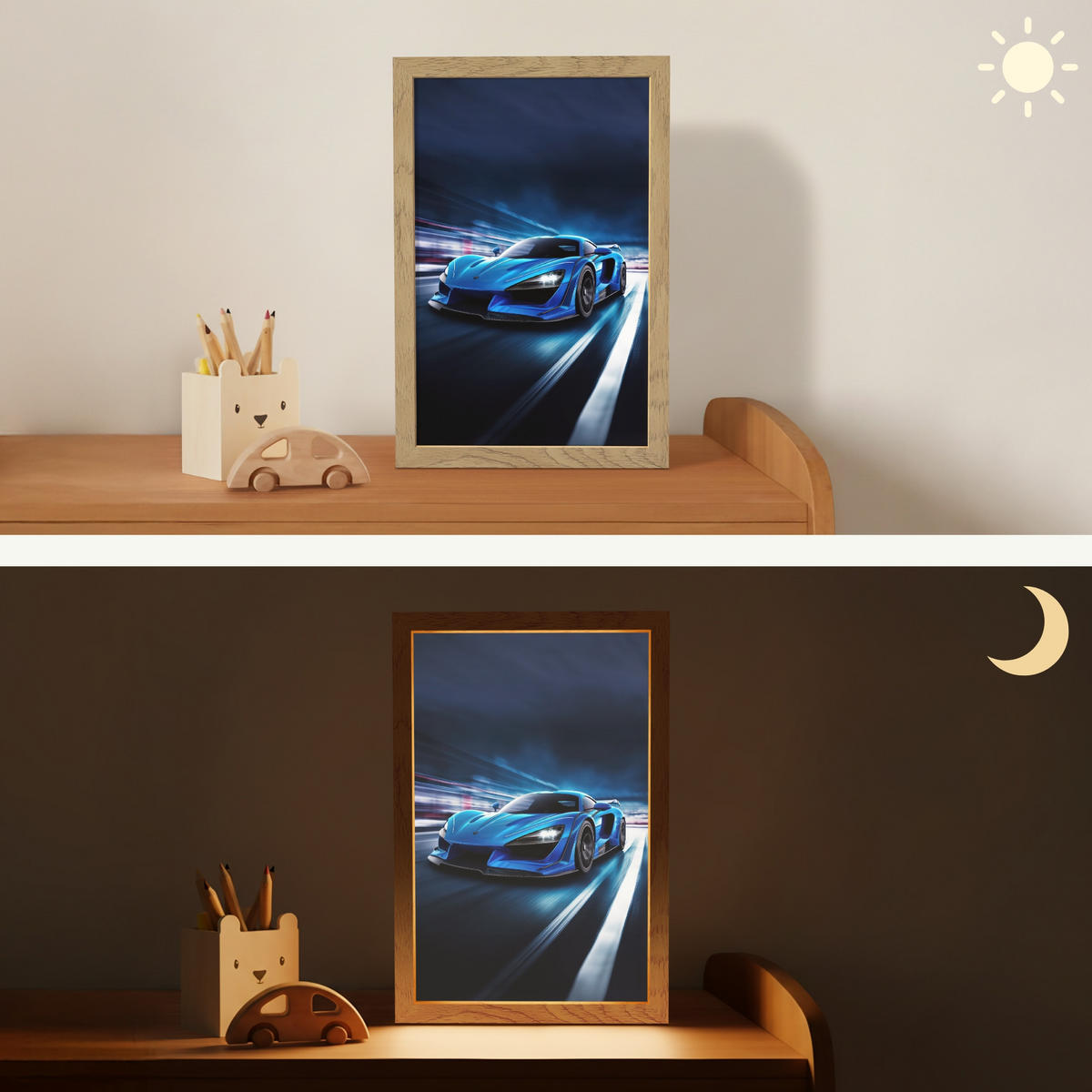 NACHTTISCHLAMPE Auto - Blau - Jungen - Kind 20x30 cm - Blau, Holzwerkstoff (8/20/30cm)