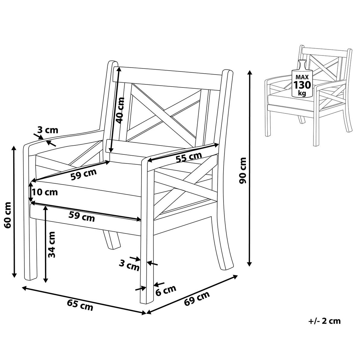 GARTENSTUHL Akazienholz weiß Baltic - Weiß, Holz (65/90/69cm) - Beliani