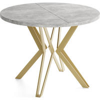 ESSTISCH Daisy runder ausziehbarer, Grauer Beton 100-180/100/76 cm - Goldfarben/Hellgrau, Holzwerkstoff/Metall (100/100/76cm) - WFL GROUP