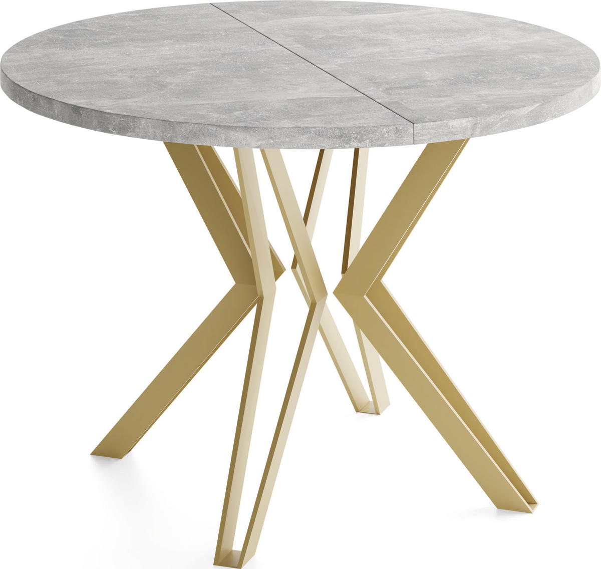 ESSTISCH Daisy runder ausziehbarer, Grauer Beton 100-180/100/76 cm - Goldfarben/Hellgrau, Holzwerkstoff/Metall (100/100/76cm) - WFL GROUP