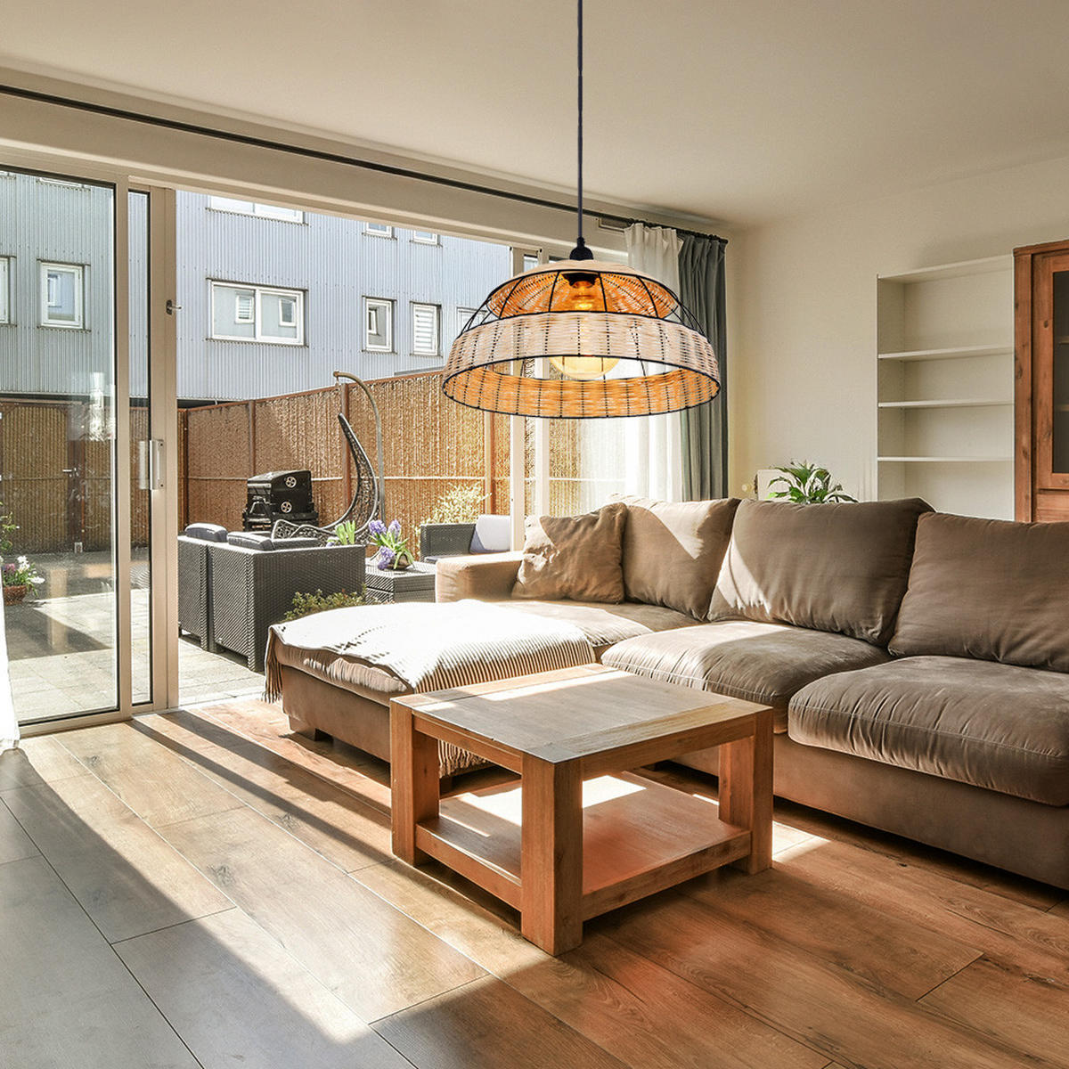 LED HÄNGELEUCHTE Rattan Braun Gitteroptik - Braun, Holz (40/40/120cm) - Globo Lighting