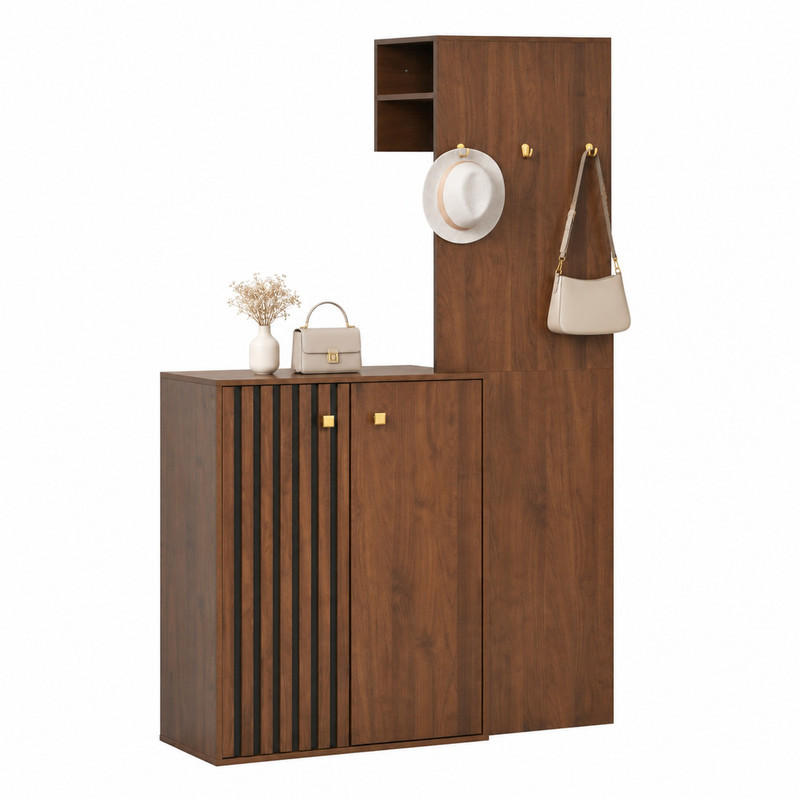 KOMPAKTGARDEROBE mit Schuhschrank 115 x 38,5 x 191,5 cm MDF nussbaumfarben - Braun, Holzwerkstoff (38.5/191.5/115cm) - Beauniv