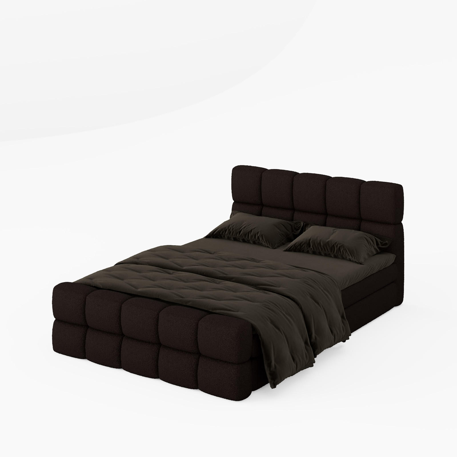 BOXBETT Vanessa 180/200 cm, in Dunkelbraun, Bouclé-Stoff, Bettkasten, Matratze, Topper - Dunkelbraun, Textil (180/200cm) - Barchello