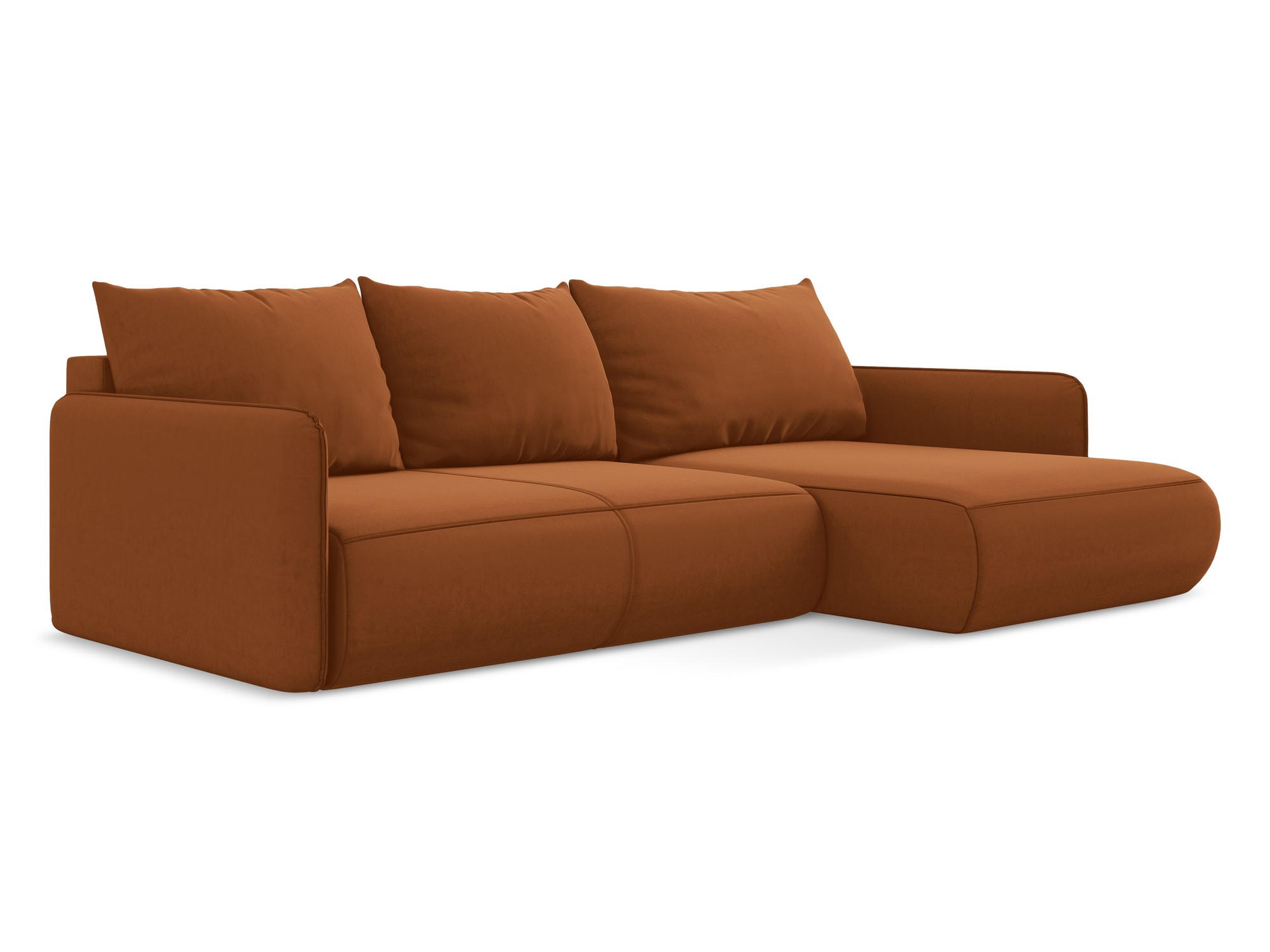 ECKSOFA mit Schlaffunktion Samt Stoff Orange - Terra cotta/Schwarz, Kunststoff/Textil (240/148cm) - Makamii
