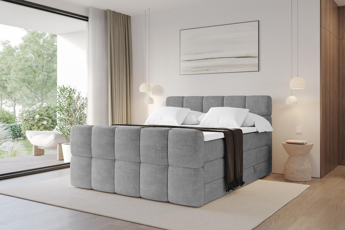 BOXBETT mit Matratze H3/H4 - FAMA-Z KING - 160x200 cm Grau Monolith - Graphitfarben, Holzwerkstoff (160/200cm) - ALTDECOR