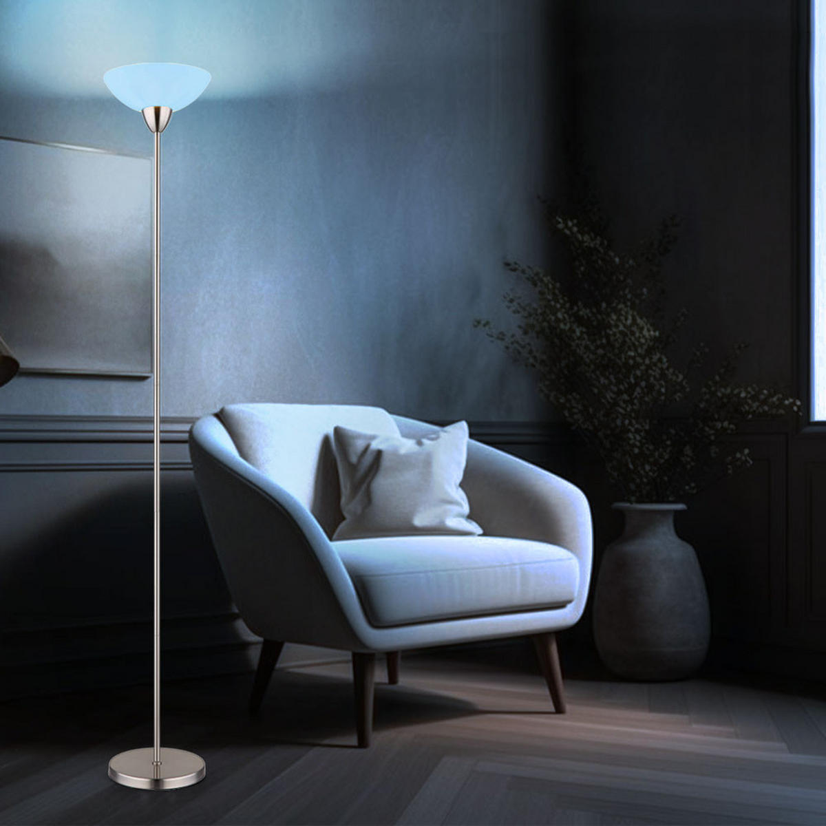 LED STEHLEUCHTE Glas Opal Silber - Silberfarben, Glas (28/28/180cm) - Globo Lighting