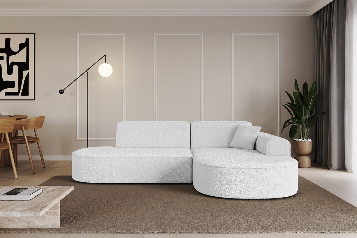 ECKSOFA Ottomane Rechts MARI-L1 - 232x163x73,5 cm Weiß Bouclé - Schwarz/Weiß, Holzwerkstoff/Kunststoff (234/163cm) - ALTDECOR