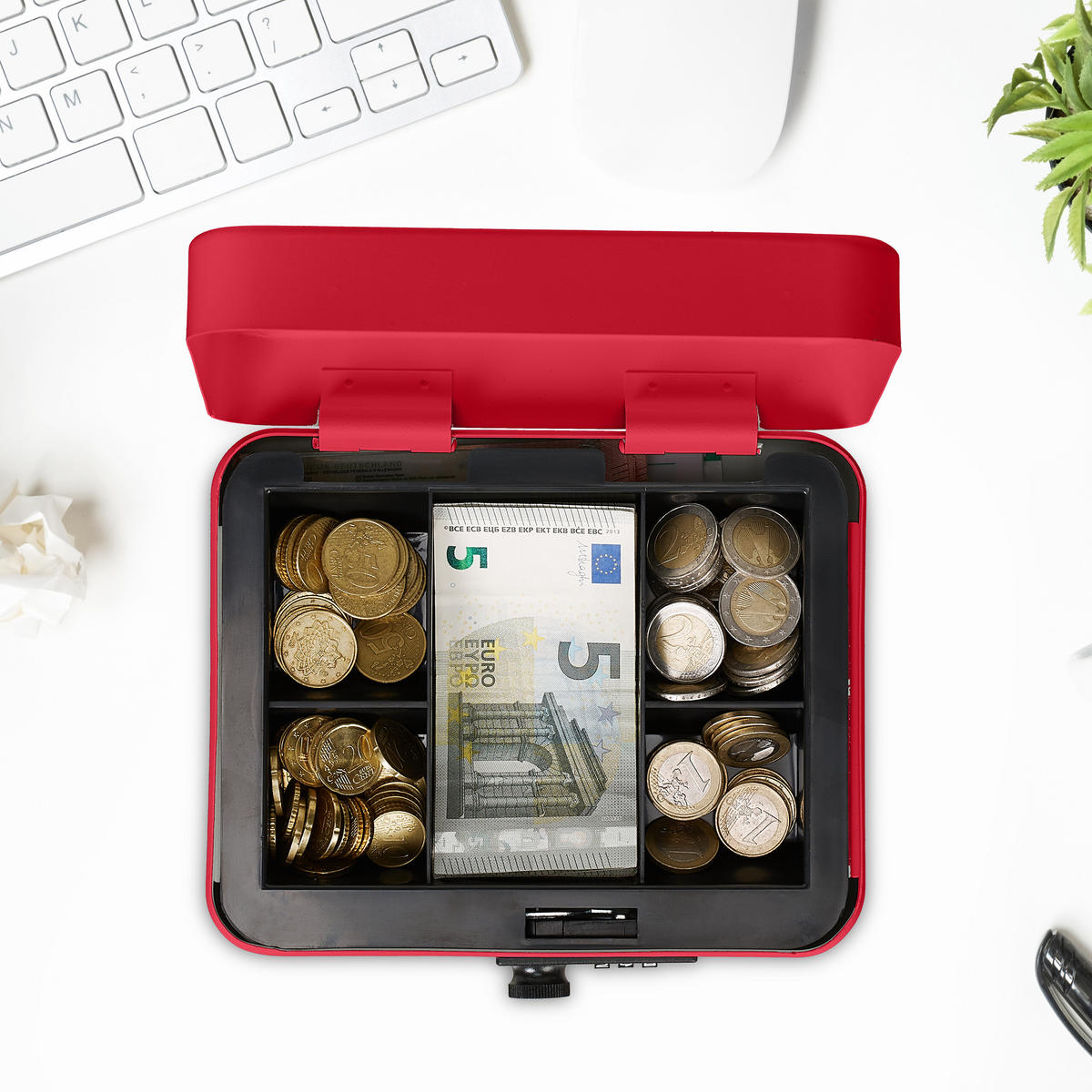 POKLADŇA - červená, kov/plast (20/8.5/17cm) - Relaxdays