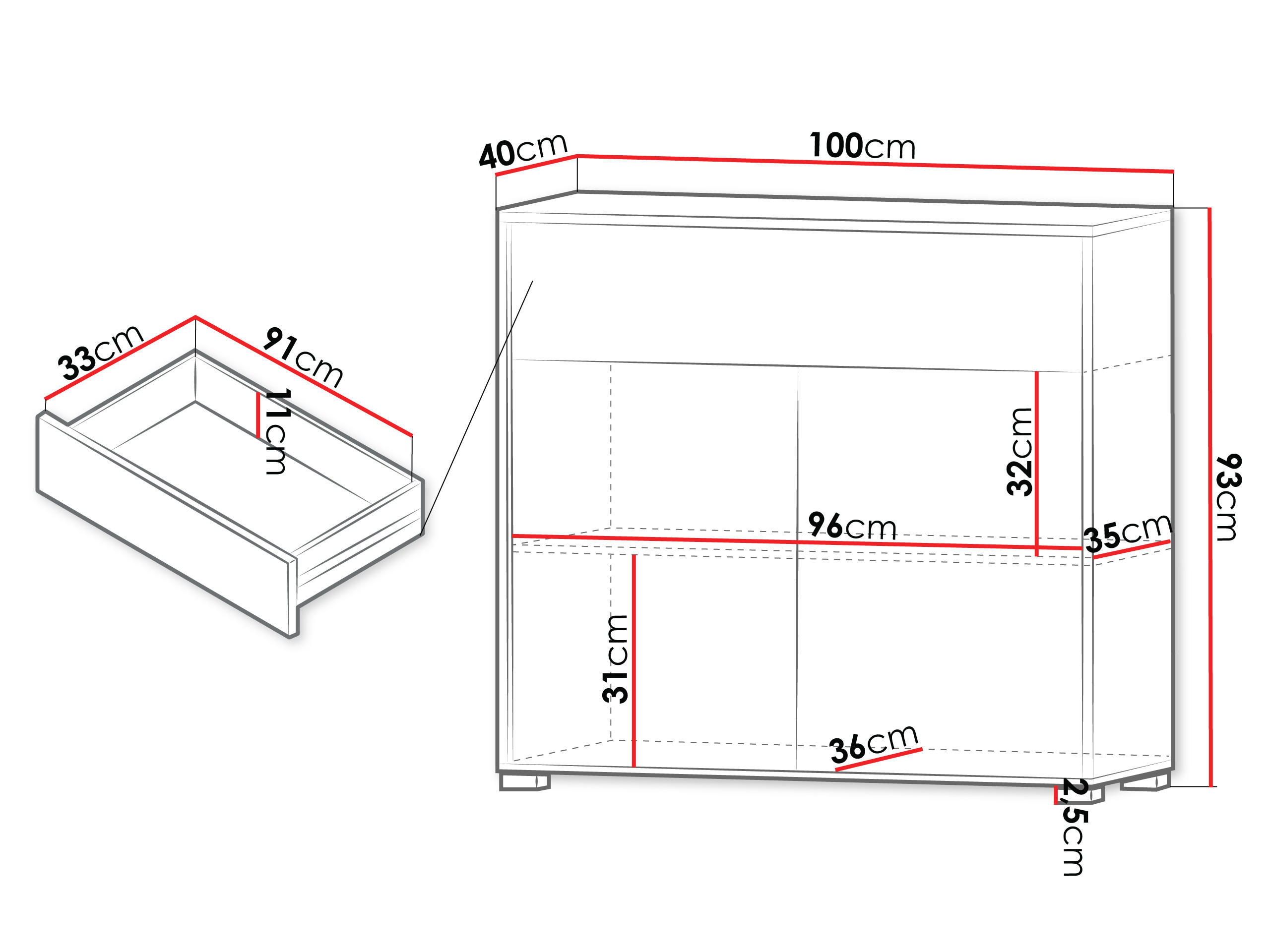 Thumbnail - Mirjan24 Kommode, Weiß, Holzwerkstoff, 1 Schubladen, Rechteckig, 100x93x40 cm, Wohnzimmer, Kommoden & Sideboards, Kommod...