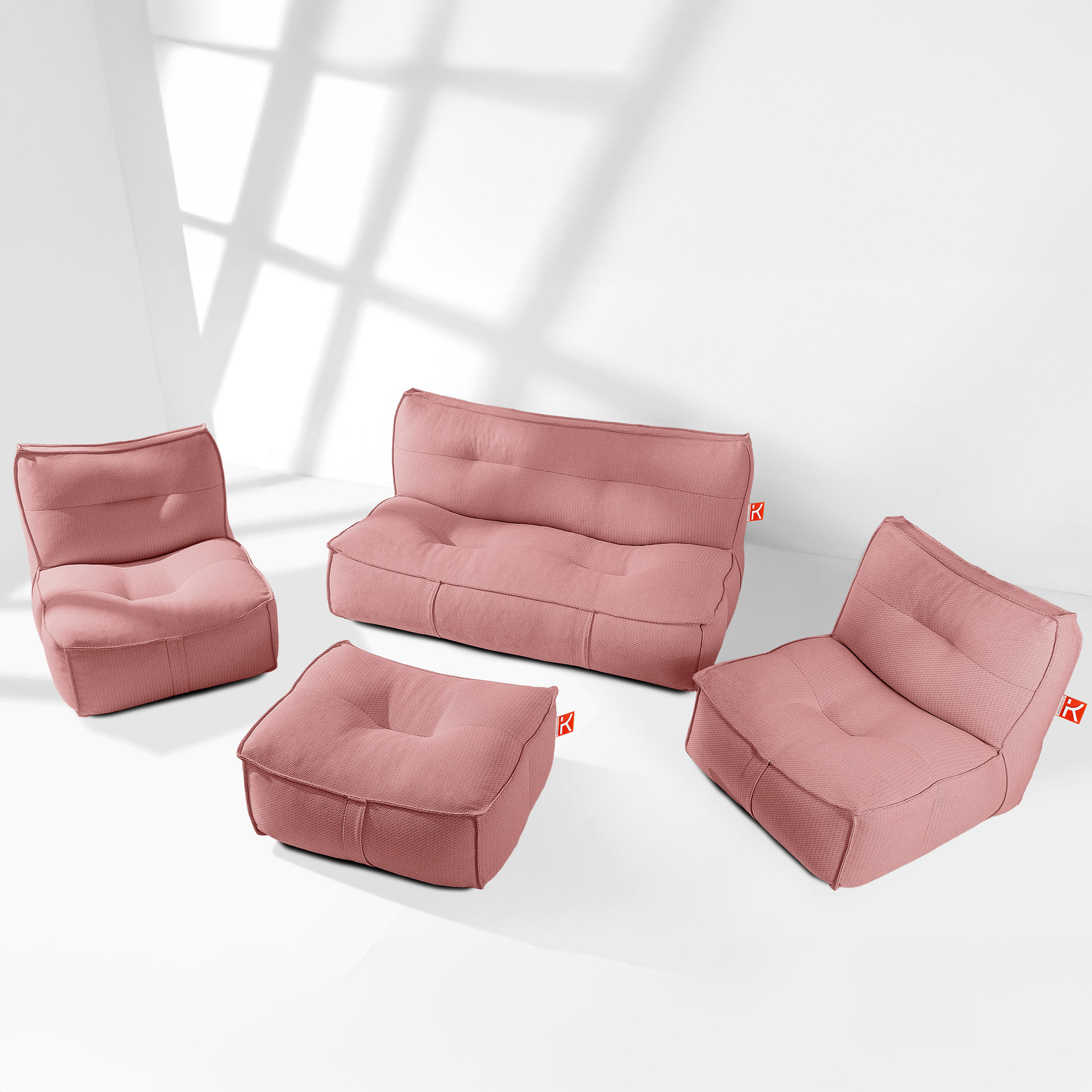 GARTENLOUNGE-SET LOVIA, Möbel-Set, Rot/Weiß - Rot, Textil - KONSIMO®