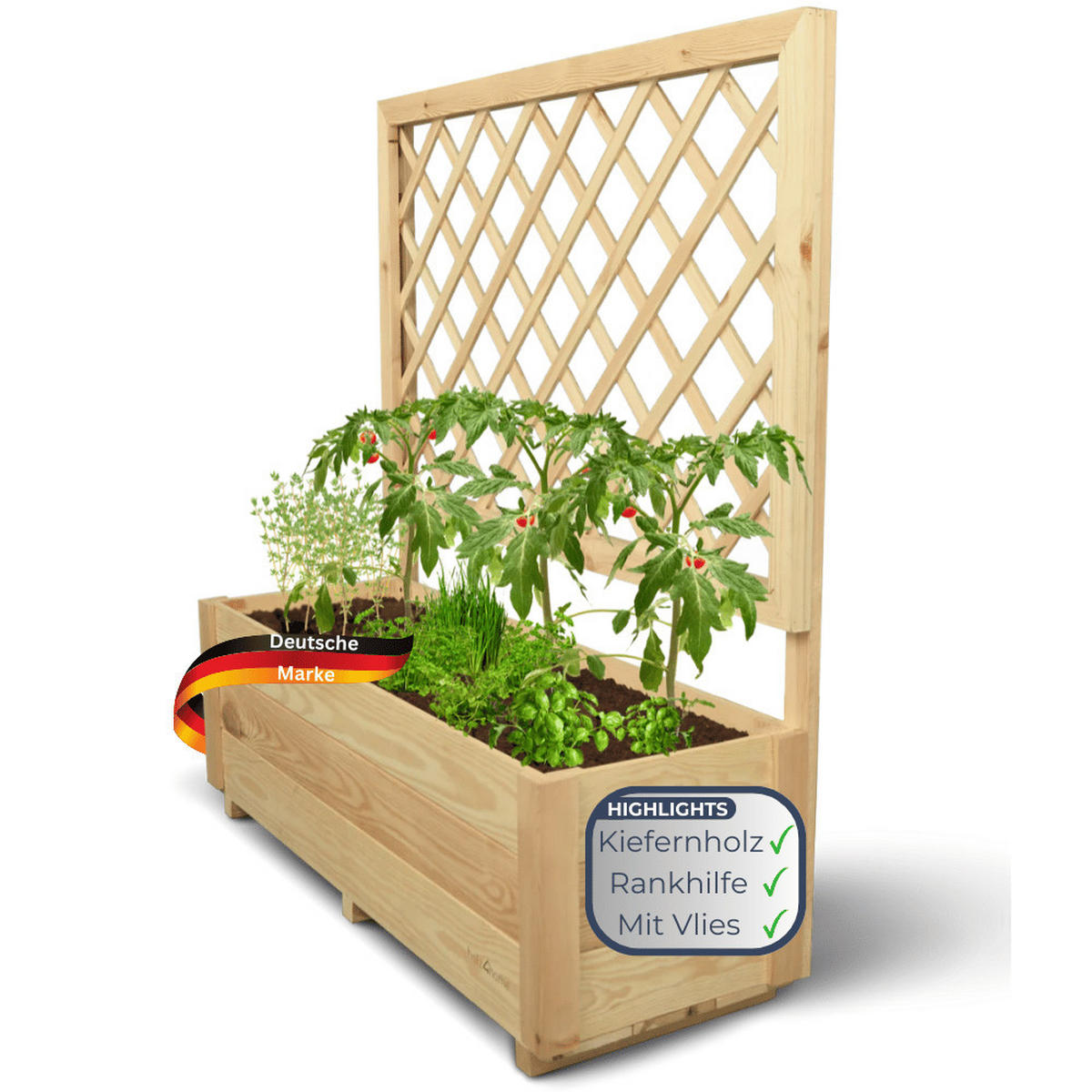 PFLANZKASTEN mit Rankgitter THIO Inkl. Vlies 98cm Breit - Braun, Holz (98/104/34cm) - DELUKE