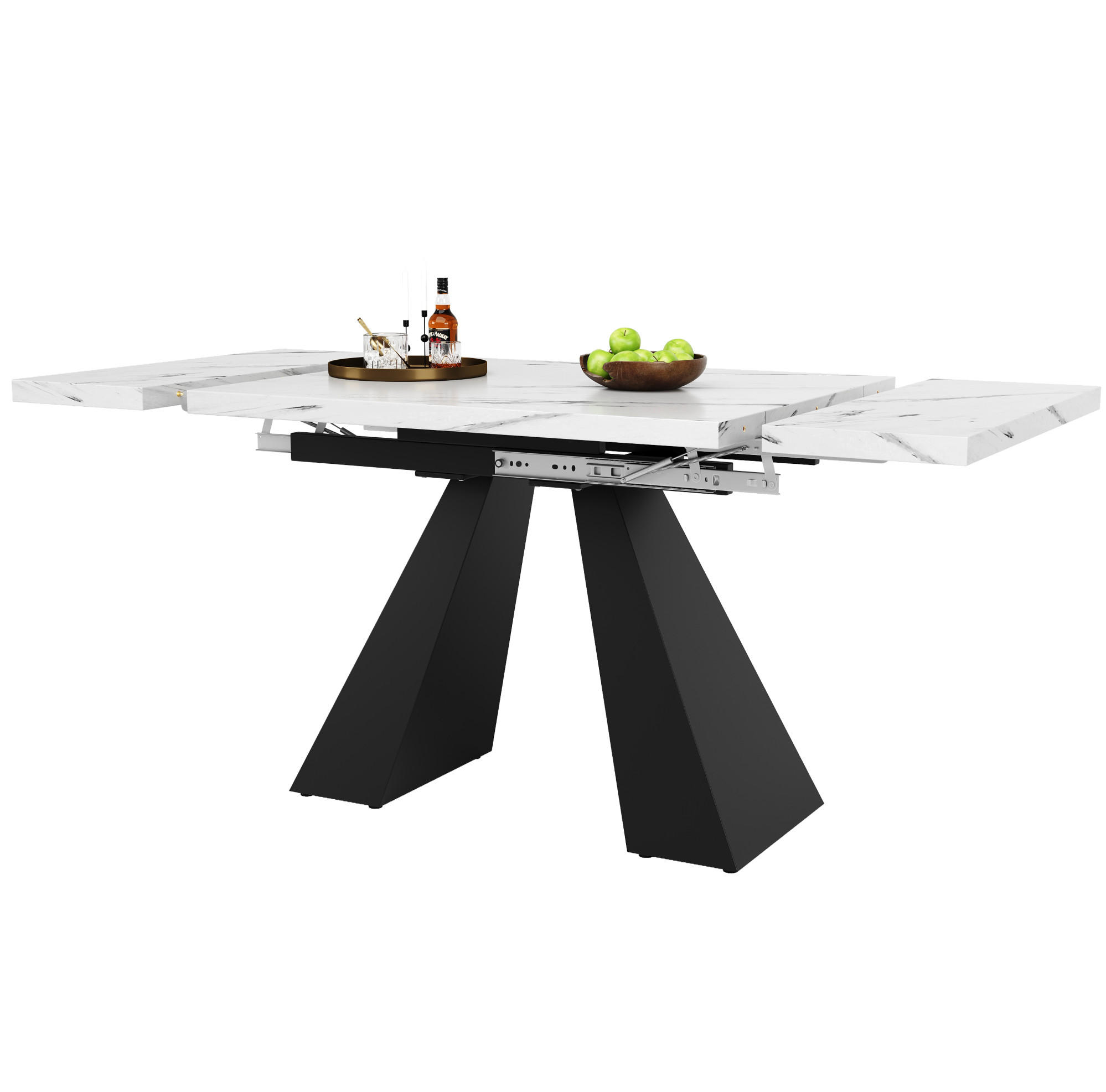 ESSTISCH aus MDF 99-159x74x77 cm Weiß ausziehbar mit Marmoroptik und Metallgestell - Weiß, Holzwerkstoff (159/74/77cm) - Modfu