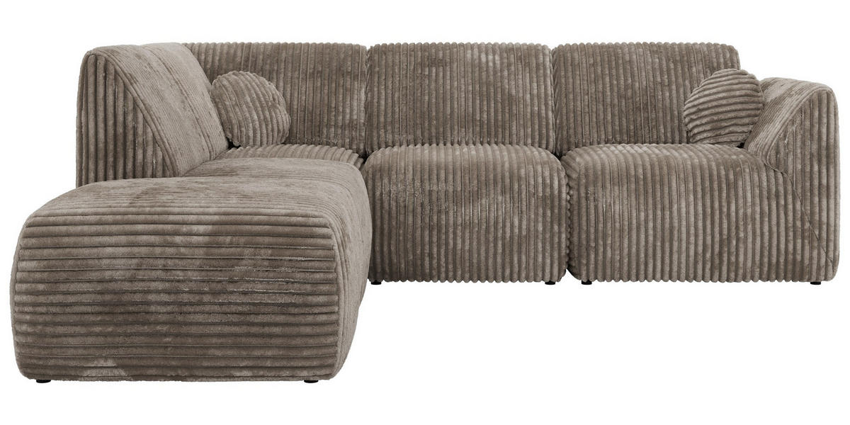 ECKSOFA NOARA 5M L Hellbraun Cord - Links - Hellbraun/Schwarz, Kunststoff/Textil (244/267cm) - MKS