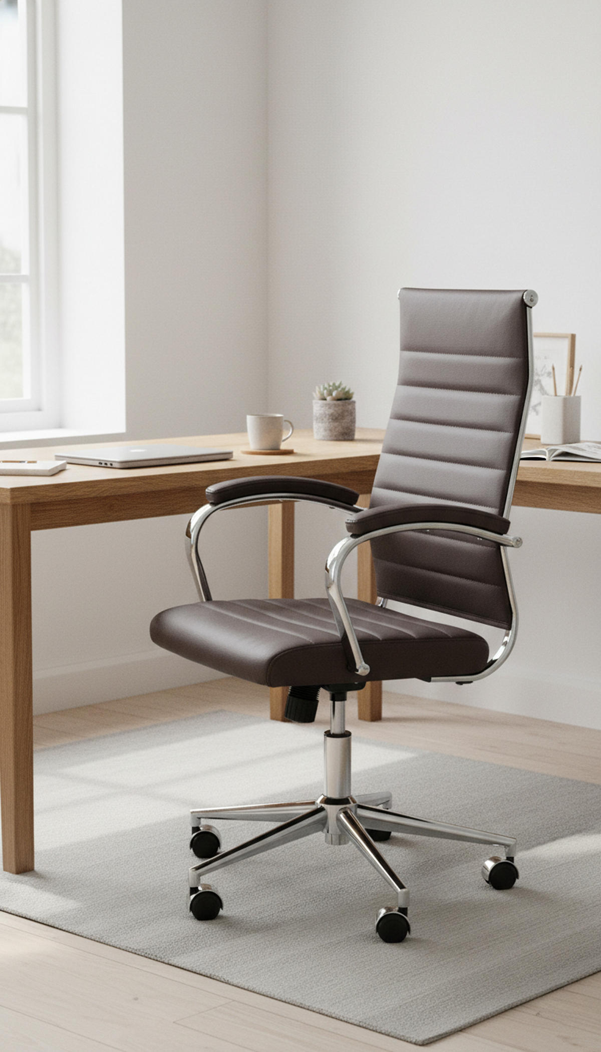 BÜROSTUHL Kaelis Echtleder coffee - Chromfarben/Cappuccino, Leder/Metall (56/112/61cm) - TPFLiving