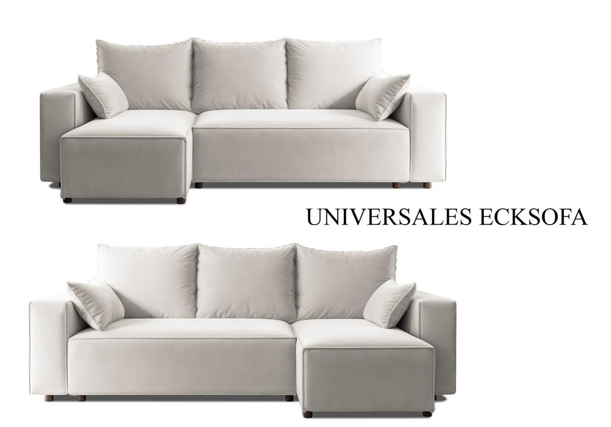 ECKSOFA Tobi mit Bettkasten und Schlaffunktion, L-Form, Velourstoff, Universal - Weiß, Holzwerkstoff (246/145cm) - 4ALL HOME